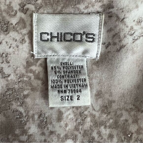 Chicos Women’s L Open Front Shimmer Ruffle Trim Cardigan - Picture 8 of 8